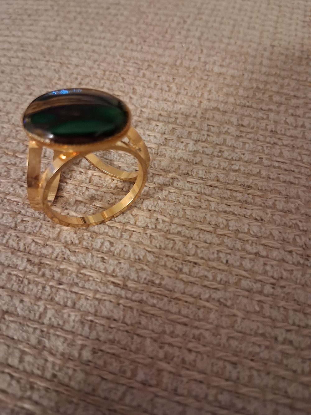 Gold Ring with Green and Black Oval Stone - Women's Fashion Ring - Picture 9 of 11